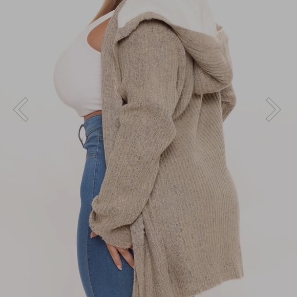 Fashion Nova Beige Hooded Cardigan - Picture 1 of 5